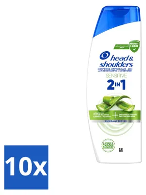 Immagine prodotto di 10 flaconi di shampoo 2-in-1 anti-forfora Head & Shoulders per pelli sensibili, 300 ml ciascuno - confezione  - 10 pezzi
