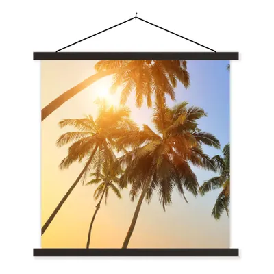 Produktbild von MuchoWow® Textilposter Palme - Sonne - Sommer - Tropisch 60x60 cm mit schwarzem Rahmen - Posteraufhänger