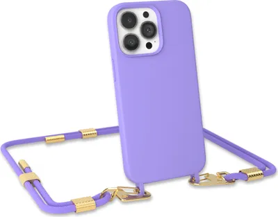Produktbild von EAZY CASE Handykette Silikon mit Clips 2 in 1 kompatibel mit Apple iPhone 13 Pro Handyhülle mit Umhängeband, Handykordel mit Silikon, Hülle mit Band, Lila - Clips Gold
