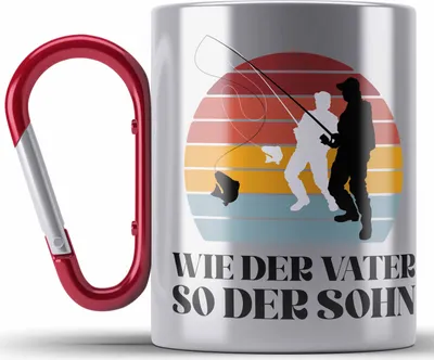 Produktbild von Trendation - Angler Edelstahl Tasse Karabiner Geschenk Männer Sohn Spruch Lustig für Fischer Geschenkidee Angeln Becher (Rot)