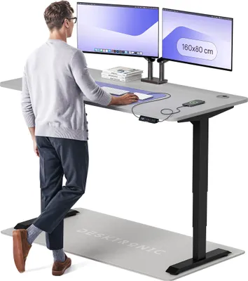 Produktbild von Desktronic HomePro Elektrisch höhenverstellbarer Schreibtisch 160x80cm Schwarz/Grau mit Memory-Funktion, Anti-Kollisions Technologie, USB-A und USB-C-Ladeanschlüssen