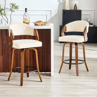 Produktbild von 2 Barhocker mit Rückenlehne, Holzgestell, Leinenbezug, 95 cm, Für Tresen geeignet, nur Hocker ohne Tisch