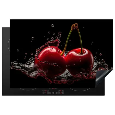 Produktbild von KitchenYeah© Herdabdeckplatte Kirsche - Rot - Frucht - Wasser - Schwarz , 76x51cm, Küche Deko, Glaskeramikkochfeld Herdabdeckung, Abdeckplatte fùr Kochfeld