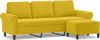 Produktbild von vidaXL 3-Sitzer-Sofa mit Hocker Gelb 180 cm Samt