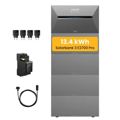 Produktbild von Balkonkraftwerk Speicher 13,4 kWh, Anker SOLIX Solarbank 3 E2700 Pro mit BP2700 Akku x4 inkl. Anker Smarten Zähler und Smart Plugs für Balkonkraftwerk