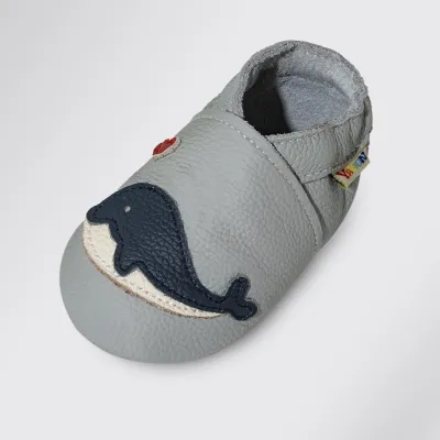 Produktbild von YALION Lauflernschuhe Baby Leder Krabbelschuhe Wal Hellgrau 20/21EU