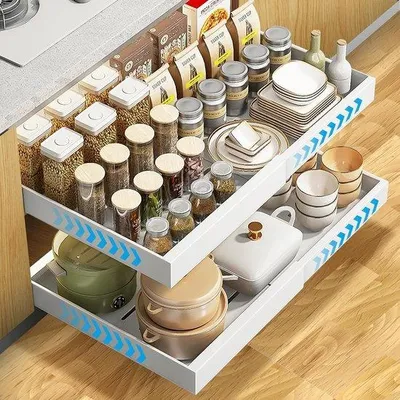 Productafbeelding van Famanu Telescopische lade met railsysteem, set van 2 – Extra stabiele keukenorganizer – Verstelbaar – Wit