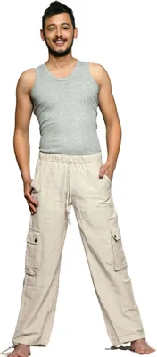 Produktbild von Simandra Cargo-Hose aus Baumwolle - Arbeitshose im Cargo-Stil mit Gummibund - Hose mit vielen Taschen - Freizeithose mit geradem Bein, beige M