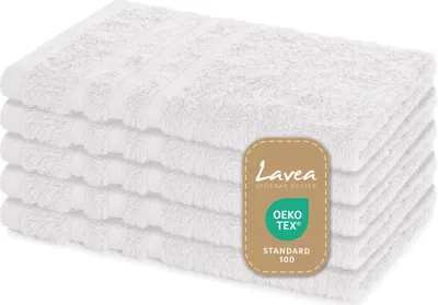 Produktbild von Lavea® 5er Set Gästehandtücher 30x50 cm – Weiche und Saugstarke Gästetücher aus 100% Baumwolle, Frottierserie Elena – Weiß