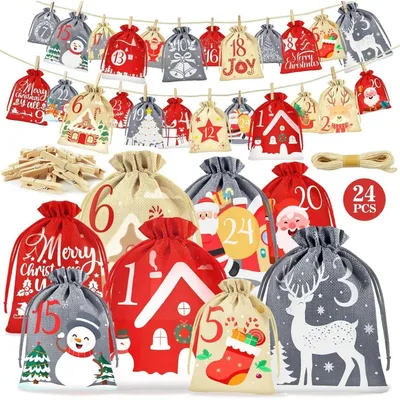 Productafbeelding van Adventskalender vullen: 24 zakjes, geschikt voor kinderen en volwassenen, van stof