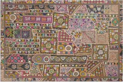 Immagine prodotto di Tappeto patchwork etnico – Vinile – 140x210 cm – Tappeto da esterno – Per terrazza – Resistente agli agenti atmosferici – Moderno