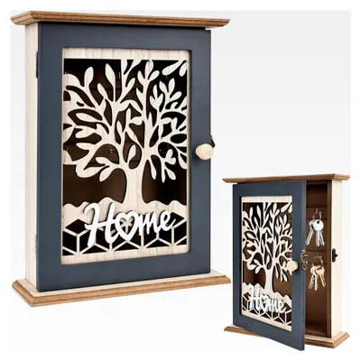 Produktbild von Schlüsselkasten aus Holz, Vintage Schlüsselkasten, Flurkasten mit 6 Schlüsselhaken, Hohles Retro-Design, für Schlüssel, Schmuck und kleine Gegenstände