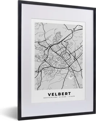 Produktbild von MuchoWow® Gerahmtes Poster Karte - Velbert - Karte - Deutschland 30x40 cm - Poster mit Schwarzem Bilderrahmen Wandposter Rahmen Foto Bilder - Wandposter Schlafzimmer
