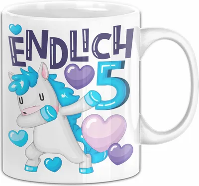 Produktbild von 5. Geburtstag Geschenk Tasse Becher Mädchen Einhorn Geburtstagsgeschenk Tochter Endlich 5 (Weiß)