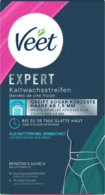 Image de Veet EXPERT bandes de cire froide bikini & aisselles tous types de peau 16 pièces