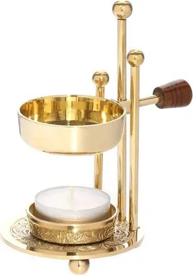 Produktbild von Verstellbarer Weihrauchbrenner mit Holzgriff Messing Gold Weihrauchständer 1524
