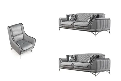 Produktbild von Villa Möbel Sofa Set Bond Grau Stellvariante:3+2+1 Relax- und Bettfunktion, pflegeleichter Mikrofaser Samtstoff