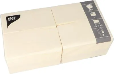 Produktbild von Servietten, 3-lagig 1/8-Falz 33 cm x 33 cm creme
