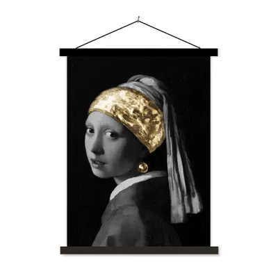 Produktbild von MuchoWow® Textilposter Mädchen mit einem Perlenohrring - Vermeer - Gold 40x53 cm mit schwarzem Rahmen - Abbildung