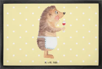 Produktbild von Mr. & Mrs. Panda Bodenvorleger Igel Wein 60 x 90 cm - Gelb Pastell - Geschenk, Fussmatte, Weißwein, Rotwein, Sauberlaufmatte, Schmutzmatte, Lustige Sprüche, Weinglas