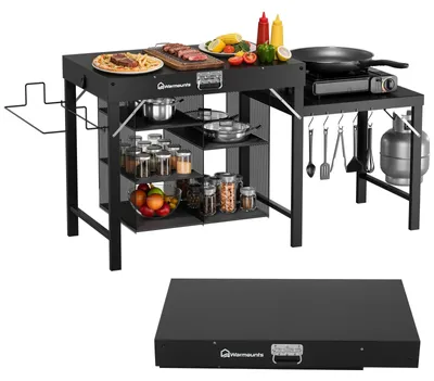 Produktbild von Tragbarer BBQ Wagen - Grilltisch mit Rollen - Multifunktionaler Beistelltisch - Freistehender Grillständer - Für Garten, Terrasse, Camping