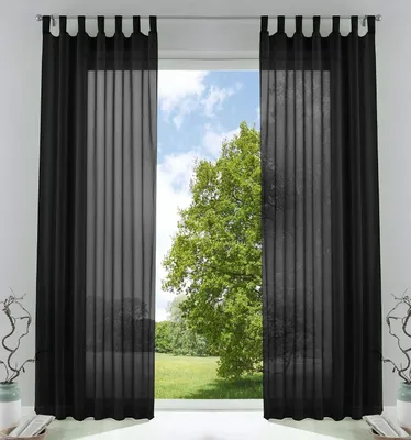 Image de Rideaux - Transparents - Pour le salon - Voilage avec bande de plomb - Noir