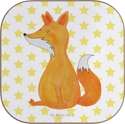 Produktbild von Mr. & Mrs. Panda Untersetzer Glas Einhorn Fuchs - Weiß - Geschenk, Tassenuntersetzer, gläseruntersetzer, Unicorn, für Gläser, Flaschenuntersetzer, Unicorns, Füchse