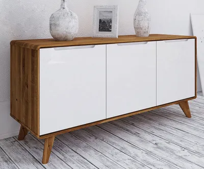 Produktbild von Kommode Timaru 12 Wildeiche geölt / Weiß, teilmassiv - Abmessungen: 63 x 134 x 40 cm (H x B x T)