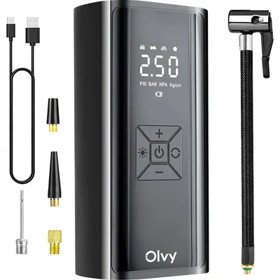 Productafbeelding van Olvy Luchtdrukkompressor, 7000 mAh, Mini-bandenpomp, Elektrische compressor, fietspomp, Elektrische luchtpomp, Mini-compressor voor auto, fiets, ballen