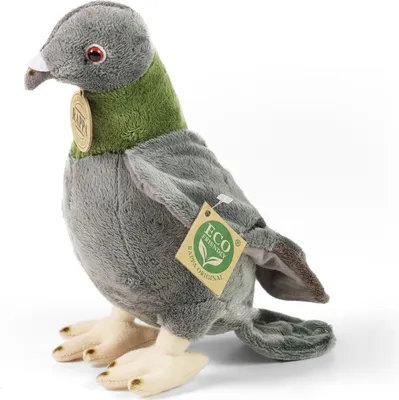 A plush toy pigeon is shown against a white background.