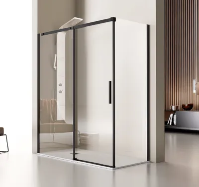 Produktbild von Duschwand mit Schiebetür LUNA Schwarz - 150 cm ohne Seitenstück Glas 8mm