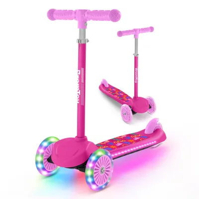 Produktbild von Kinderroller mit leuchtendem Deck und Polyurethanbeleuchteten Rädern, 4-stufig höhenverstellbar, reaktionsschnelle Bremsen, leicht, für 3-8 Jahre