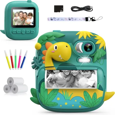 Produktbild von Kinderkamera Sofortbildkamera 2,4 Zoll Digitalkamera Kinder Dinosaurier Sofortdruck mit 32GB Karte & 3 Rollen Papier, Geschenk für 3-12 Jahre