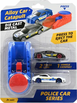 Produktbild von Polizeiauto Set mit Startrampe - 2 Metallautos & Launcher - Action Spielzeugautos