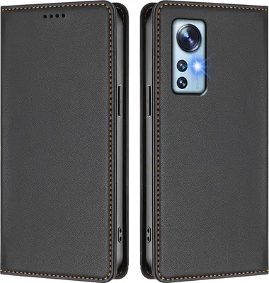 Immagine prodotto di Custodia in pelle per Xiaomi 12 /Xiaomi 12X /Xiaomi 12S, custodia flip magnetica in Finto cuoio con supporto Nero
