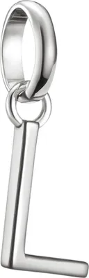 A silver charm in the shape of the letter 'L' is shown against a white background.