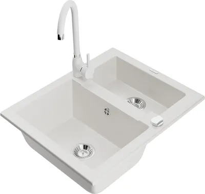 Produktbild von Mexen Carlos 1,5-Becken-Granitspüle mit Mischbatterie Telma, Weiß - 6518-20-670200-20
