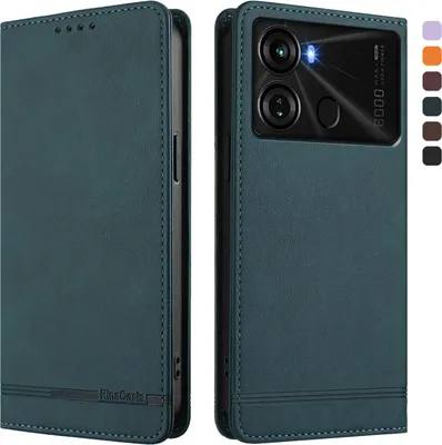 Image de Etui pour itel P40, étui rétro en cuirPolyuréthaneavec support et fentes pour cartes de crédit Vert