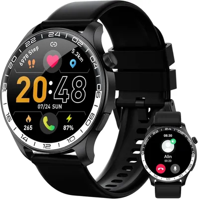 Image de Montre connectée pour hommes et femmes, écran HD AMOLED de 1,43 pouces avec appels et WhatsApp, montre numérique avec plus de 100 modes sportifs, mesure de la saturation en oxygène (SpO2), suivi du sommeil et du rythme cardiaque, étanche (indice IP)