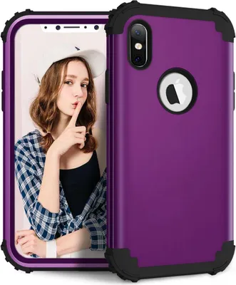 Produktbild von iPhone XS / X Hülle, LaimTop Heavy Duty 3 in 1 Hybrid Hart PC Flexibel TPU Silikon Stossfest Kratzfest Tasche Schutzhülle für iPhone XS / iPhone X Lila