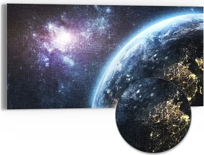 Produktbild von DEQORI Hybrid Leinwand Bild 60x30 cm 'Blick aus dem All' Wandbild Glas flach modern