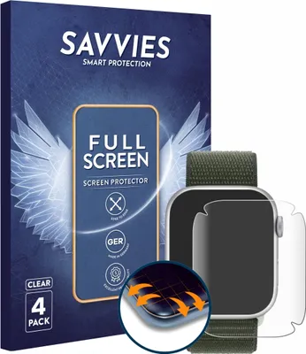 Produktbild von 4x Savvies Fullscreen Schutzfolie für Apple Watch Series 9 (41 mm) Displayschutz Folie Fullcover Klar Transparent