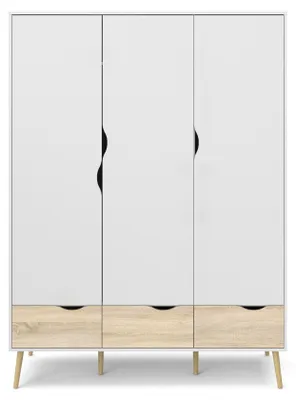 Immagine prodotto di Calicosy - Armadio 3 ante, 3 cassetti bianco e rovere decorativo L147,2 cm - BILLUND