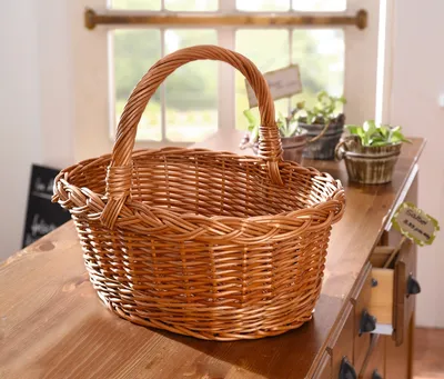 Produktbild von Frank-Flechtwaren Bügelkorb aus Vollweide mit Zopfmuster, naturbelassen, H 28 cm mit Henkel, Handarbeit.