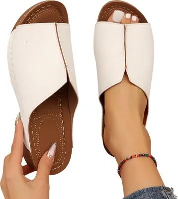 Produktbild von 1 Paar Damensandalen aus Kunstleder mit dicker Sohle, zum Hineinschlüpfen, offene Zehenpartie, feste Nähte, einfarbig, rutschfest, verschleißfest, leicht, für den Strand zu Hause, Keilsandalen