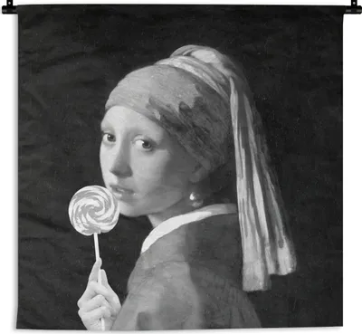 Produktbild von MuchoWow® Wandteppich Wandbehang Das Mädchen mit dem Perlenohrring - Johannes Vermeer - Schwarz und weiß 150x150 cm Tapisserie Dekoration Wandtuch - Wohnaccessoires - Modernes