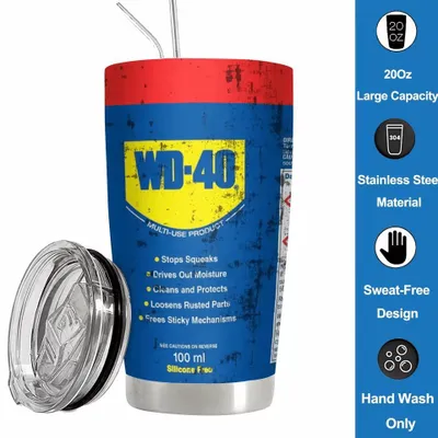 Image de Gobelet isotherme WD40 de 590 ml, bouteille d'eau en acier inoxydable à double paroi avec paille et couvercle