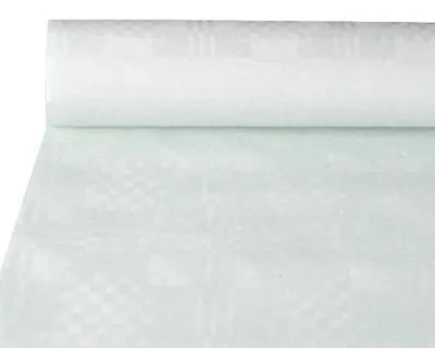 Produktbild von 350x PAPSTAR Papiertischtuch mit Damastprägung 10 m x 1,2 m weiss | Folie (1 Rolle)
