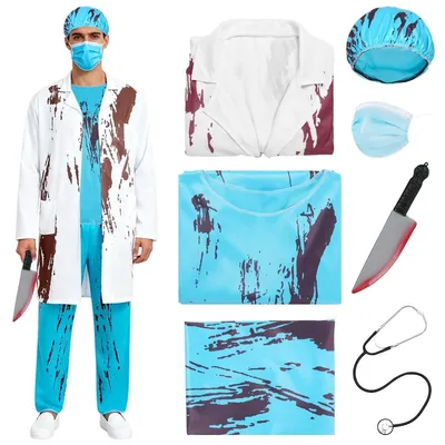 Immagine prodotto di Costume da medico per Halloween - Costume da dottore da uomo - Set da chirurgo horror - Ideale per Halloween e carnevale