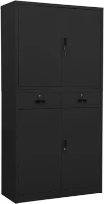 Zdjęcie produktu dla Szafka biurowa, antracytowa, stalowa, 90x40x180 cm. Szafka na dokumenty z 3 regulowanymi półkami, 2 szufladami, zamkiem. Obciążenie do 90 kg. Idealna do przechowywania i organizacji w biurze